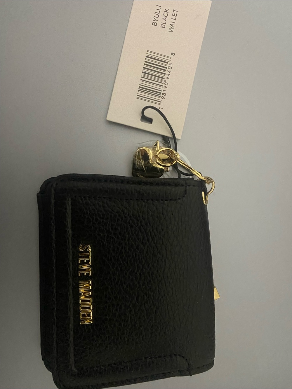 Steve Madden Black Textured Leather Wallet with Gold Zip Accent